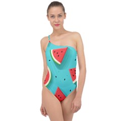 Watermelon Fruit Slice Classic One Shoulder Swimsuit by Ravend