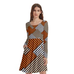 Abstract Pattern Line Art Design Decoration Long Sleeve Knee Length Skater Dress With Pockets by Ravend