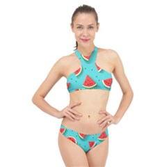 Watermelon Fruit Slice High Neck Bikini Set by Ravend