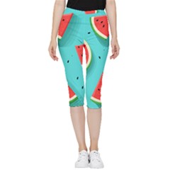 Watermelon Fruit Slice Inside Out Lightweight Velour Capri Leggings  by Ravend