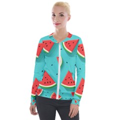 Watermelon Fruit Slice Velvet Zip Up Jacket by Ravend