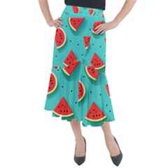 Watermelon Fruit Slice Midi Mermaid Skirt by Ravend