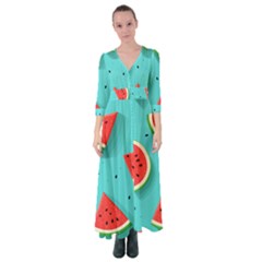 Watermelon Fruit Slice Button Up Maxi Dress by Ravend