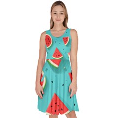 Watermelon Fruit Slice Knee Length Skater Dress With Pockets by Ravend