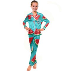 Watermelon Fruit Slice Kids  Satin Long Sleeve Pajamas Set by Ravend