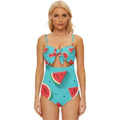 Watermelon Fruit Slice Knot Front One-piece Swimsuit