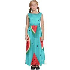 Watermelon Fruit Slice Kids  Satin Sleeveless Maxi Dress by Ravend