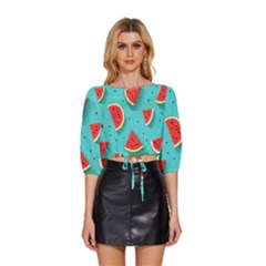 Watermelon Fruit Slice Mid Sleeve Drawstring Hem Top by Ravend