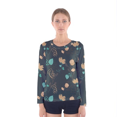 Flowers Leaves Pattern Seamless Women s Long Sleeve T-shirt by Ravend