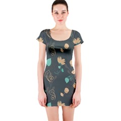 Flowers Leaves Pattern Seamless Short Sleeve Bodycon Dress by Ravend