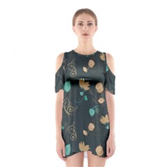 Flowers Leaves Pattern Seamless Shoulder Cutout One Piece Dress by Ravend