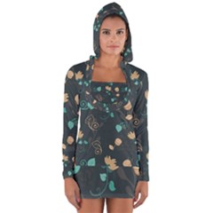 Flowers Leaves Pattern Seamless Long Sleeve Hooded T-shirt by Ravend