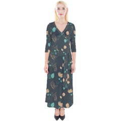 Flowers Leaves Pattern Seamless Quarter Sleeve Wrap Maxi Dress by Ravend