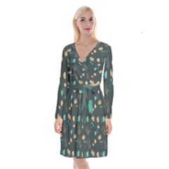 Flowers Leaves Pattern Seamless Long Sleeve Velvet Front Wrap Dress by Ravend