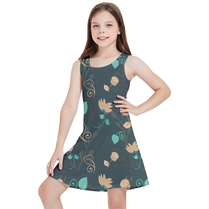 Flowers Leaves Pattern Seamless Kids  Lightweight Sleeveless Dress