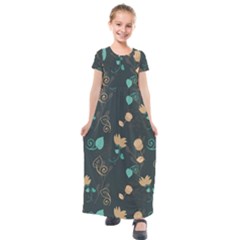 Flowers Leaves Pattern Seamless Kids  Short Sleeve Maxi Dress by Ravend