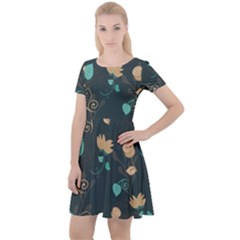 Flowers Leaves Pattern Seamless Cap Sleeve Velour Dress  by Ravend