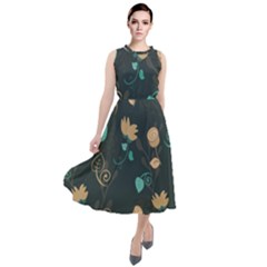 Flowers Leaves Pattern Seamless Round Neck Boho Dress by Ravend