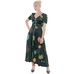 Flowers Leaves Pattern Seamless Button Up Short Sleeve Maxi Dress by Ravend