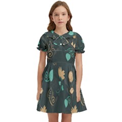 Flowers Leaves Pattern Seamless Kids  Bow Tie Puff Sleeve Dress by Ravend