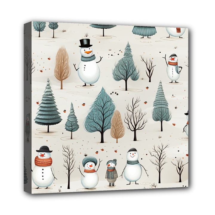 Snowman Snow Christmas Mini Canvas 8  x 8  (Stretched)