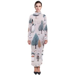 Snowman Snow Christmas Turtleneck Maxi Dress