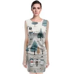 Snowman Snow Christmas Sleeveless Velvet Midi Dress by Ravend