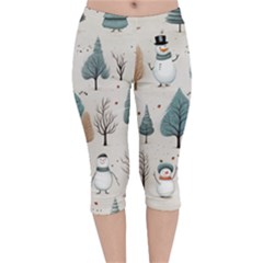 Snowman Snow Christmas Velvet Capri Leggings 