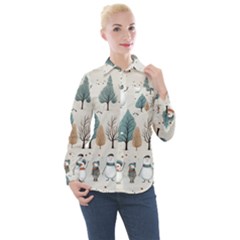 Snowman Snow Christmas Women s Long Sleeve Pocket Shirt