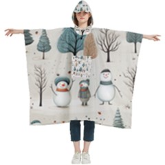 Snowman Snow Christmas Women s Hooded Rain Ponchos