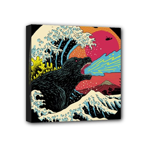 Retro Wave Kaiju Godzilla Japanese Pop Art Style Mini Canvas 4  X 4  (stretched) by Modalart