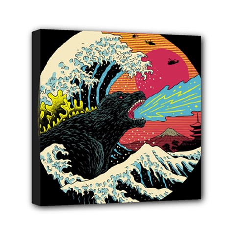 Retro Wave Kaiju Godzilla Japanese Pop Art Style Mini Canvas 6  X 6  (stretched) by Modalart