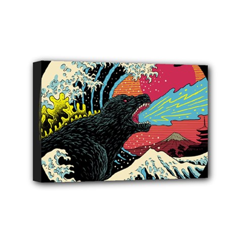 Retro Wave Kaiju Godzilla Japanese Pop Art Style Mini Canvas 6  X 4  (stretched) by Modalart