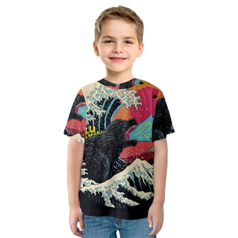 Retro Wave Kaiju Godzilla Japanese Pop Art Style Kids  Sport Mesh T-shirt by Modalart