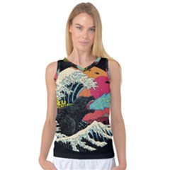 Retro Wave Kaiju Godzilla Japanese Pop Art Style Women s Basketball Tank Top by Modalart