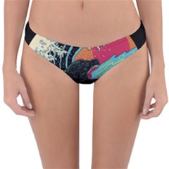 Retro Wave Kaiju Godzilla Japanese Pop Art Style Reversible Hipster Bikini Bottoms by Modalart