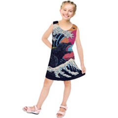 Retro Wave Kaiju Godzilla Japanese Pop Art Style Kids  Tunic Dress by Modalart