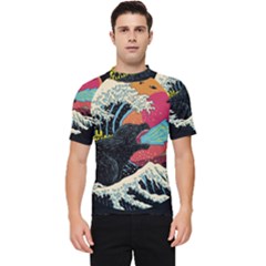 Retro Wave Kaiju Godzilla Japanese Pop Art Style Men s Short Sleeve Rash Guard by Modalart