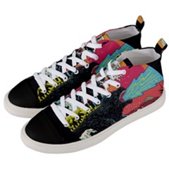 Retro Wave Kaiju Godzilla Japanese Pop Art Style Men s Mid-top Canvas Sneakers by Modalart