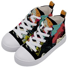 Retro Wave Kaiju Godzilla Japanese Pop Art Style Kids  Mid-top Canvas Sneakers by Modalart