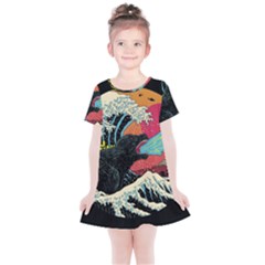 Retro Wave Kaiju Godzilla Japanese Pop Art Style Kids  Simple Cotton Dress by Modalart