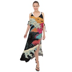 Retro Wave Kaiju Godzilla Japanese Pop Art Style Maxi Chiffon Cover Up Dress by Modalart