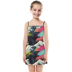 Retro Wave Kaiju Godzilla Japanese Pop Art Style Kids  Summer Sun Dress by Modalart