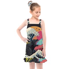 Retro Wave Kaiju Godzilla Japanese Pop Art Style Kids  Overall Dress by Modalart