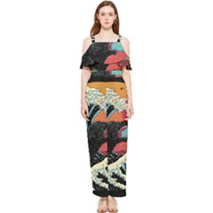 Retro Wave Kaiju Godzilla Japanese Pop Art Style Draped Sleeveless Chiffon Jumpsuit by Modalart