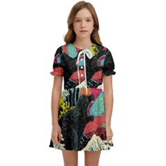 Retro Wave Kaiju Godzilla Japanese Pop Art Style Kids  Sweet Collar Dress by Modalart