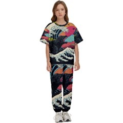 Retro Wave Kaiju Godzilla Japanese Pop Art Style Kids  T-shirt And Pants Sports Set