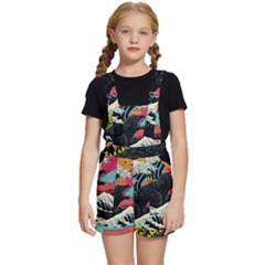 Retro Wave Kaiju Godzilla Japanese Pop Art Style Kids  Short Overalls by Modalart