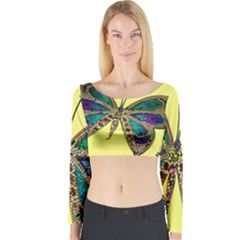 Butterfly Mosaic Yellow Colorful Long Sleeve Crop Top by Amaryn4rt