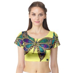 Butterfly Mosaic Yellow Colorful Short Sleeve Crop Top by Amaryn4rt